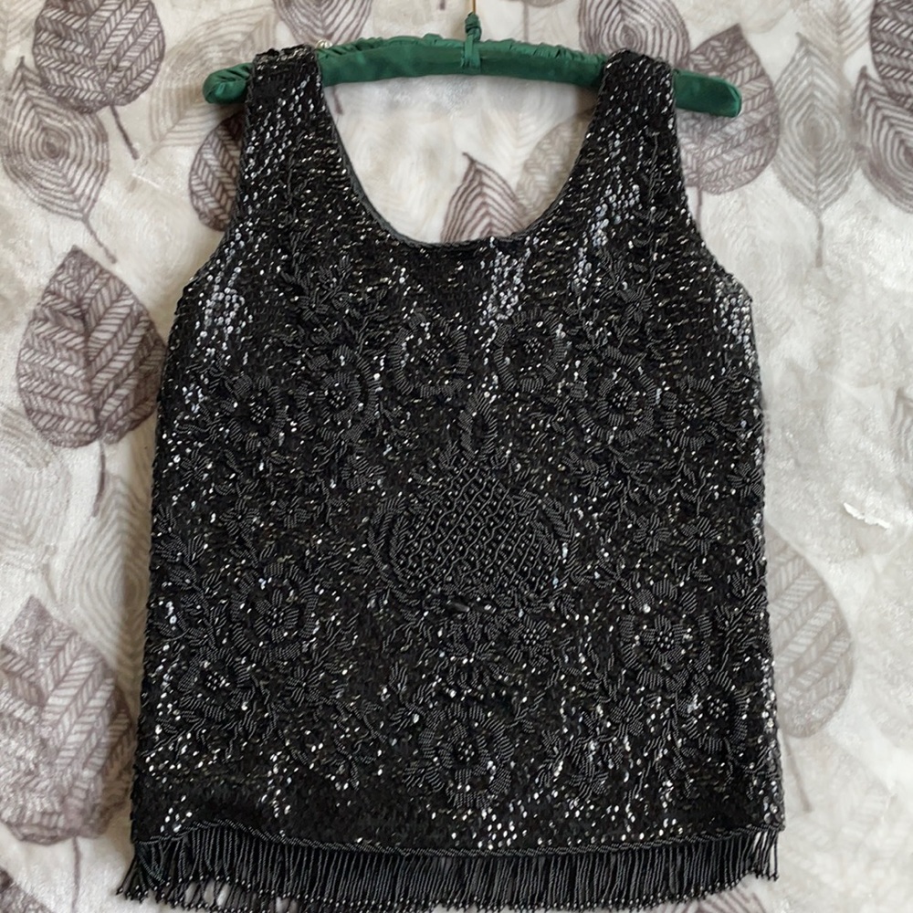 Beaded women’s Top hand beaded wool size S FORMAL